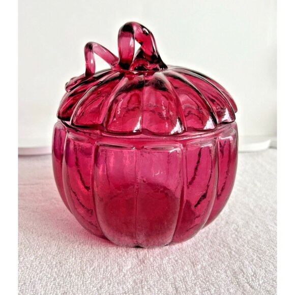VTG Pink Glass Pumpkin Candy Dish Storage Container 5.5"D x 6"H Trinket Dish - Picture 2 of 12
